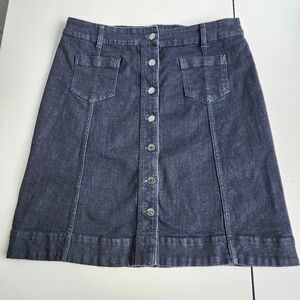 Chaps Denim Jean Skirt Women's Black Cotton Blend Button Down 2 Pocket Sz 14